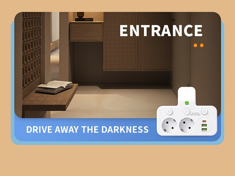 Plug Converter Socket with 5 Sockets, Multi-Port Wall Socket with Independent Switch And Small Night Light Adapter