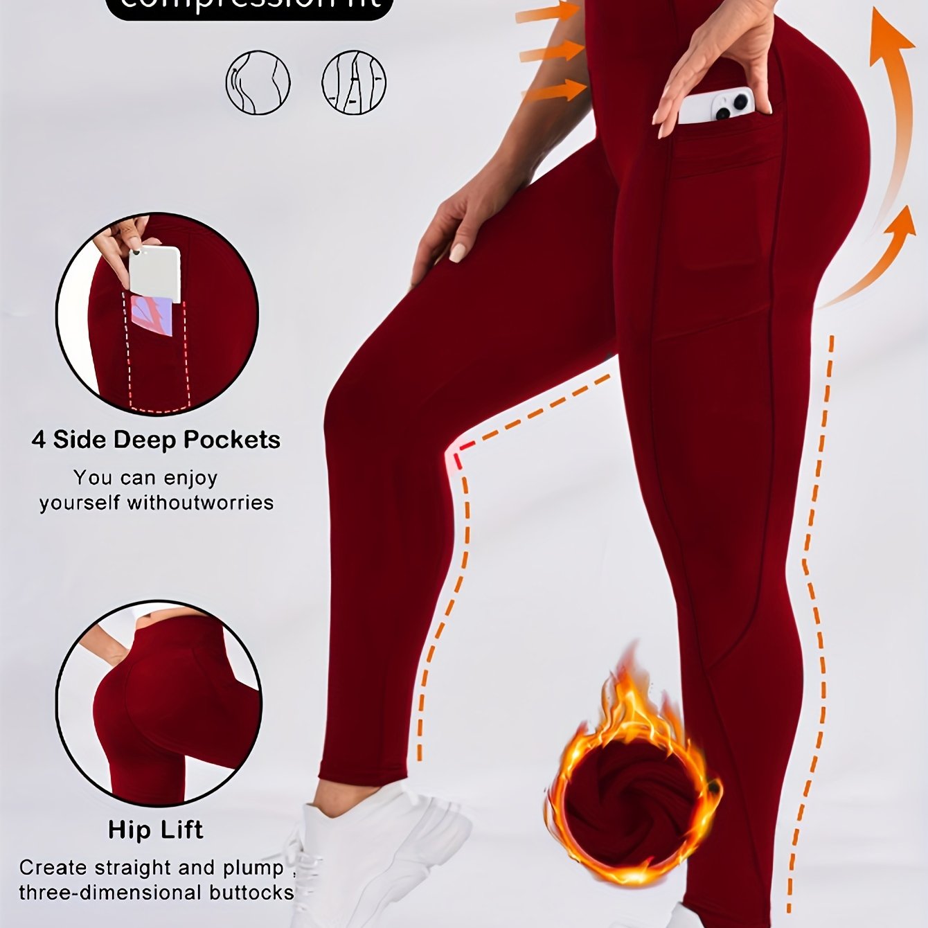 Women's Plus Size Fleece-Lined Yoga Pants with Side Pockets - Elegant, Stretchy & Warm for Fall/Winter, Elegant Special Project Style, Winter