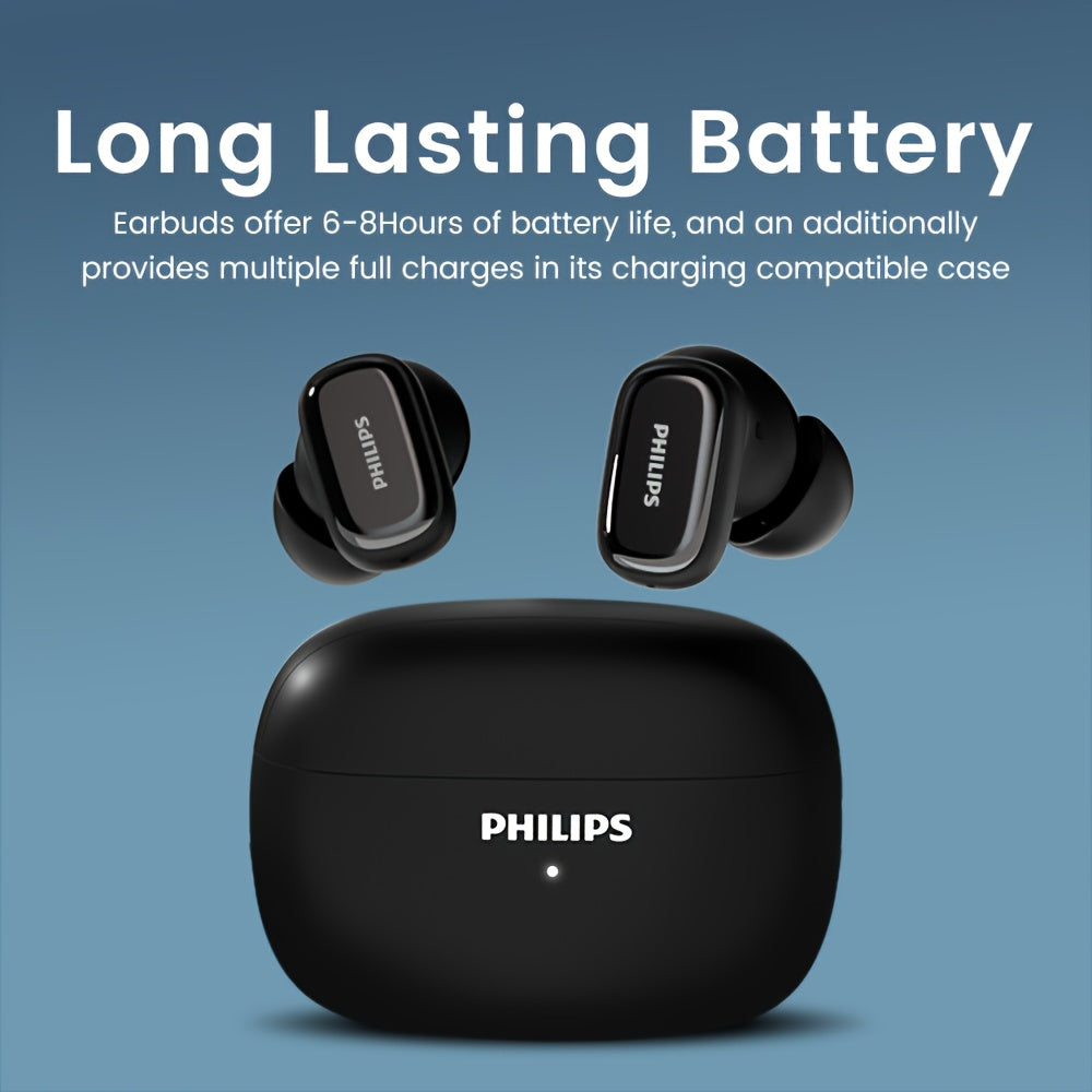 For Philips Active Noise-Cancelling Wireless Headphones with Single-Click Left Ear Adjustment, Dual HD Microphones, Sport-Style In-Ear Design, USB-C Charging, 10W Max Output, 5W Min Output, 36V Safe Voltage, Compatible with f