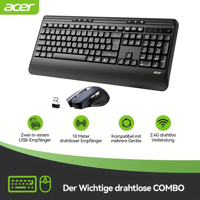 ACER QWERTZ Teclado e Rato Sem Fios com Apoio de Pulso – Preto