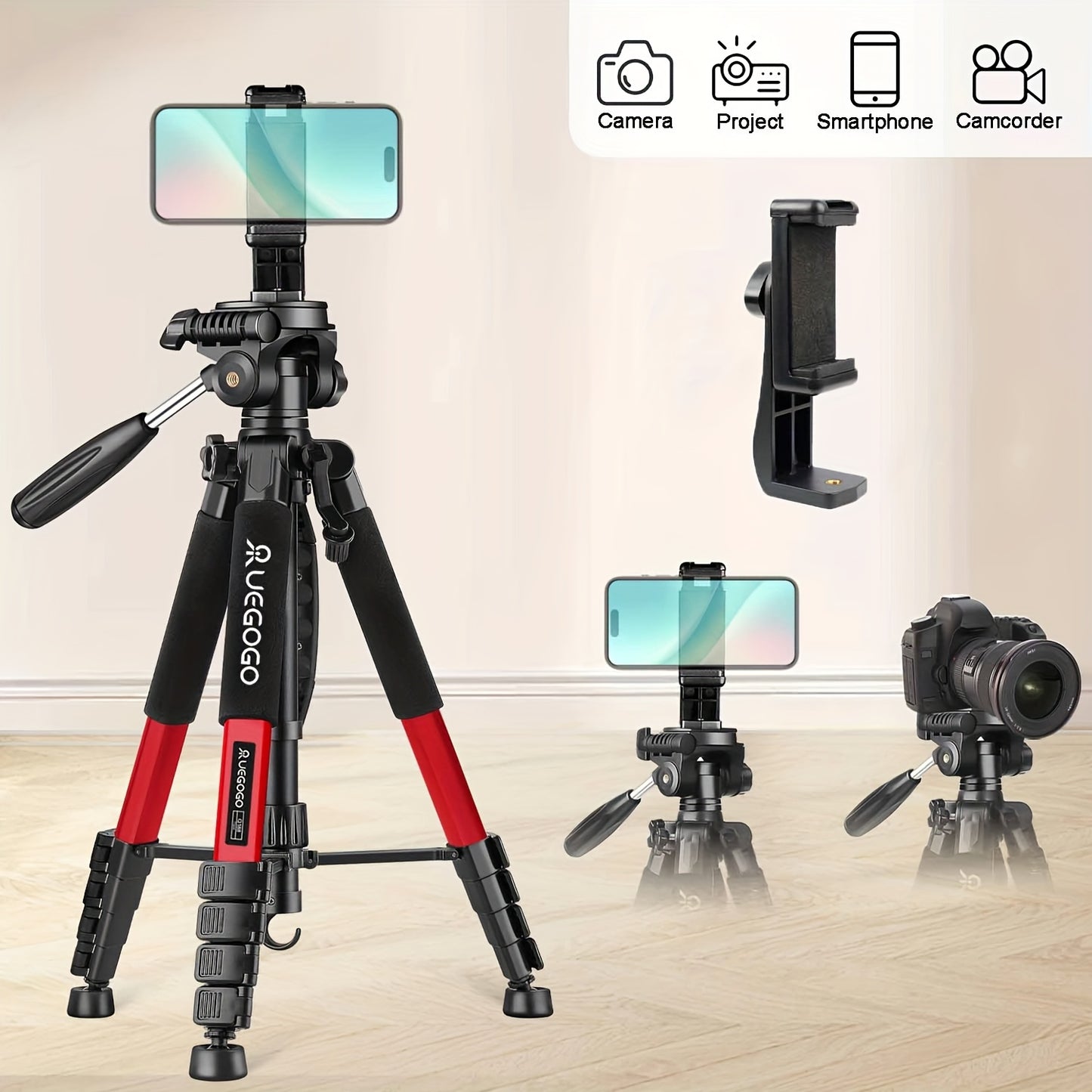 Aluminum Professional 187.96 cm Tripod with 360° Ball Head, Panoramic Shooting, Adjustable Height, Camera Tripod with Carrying Bag for Camera/Ring Light/Projector/Mobile Phone/DSLR
