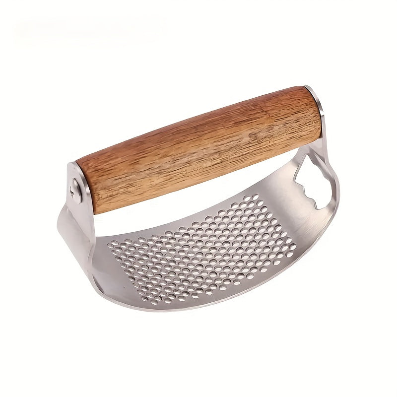 Heavy-Duty Manual Garlic Press with Built-in Bottle/Can Opener - Stainless Steel Garlic Crusher, Non-Slip Grip - Easy-to-Use Garlic Grinder for Kitchen, Camping, Picnics - Heavy-Duty Construction, No Electricity Needed - Idea