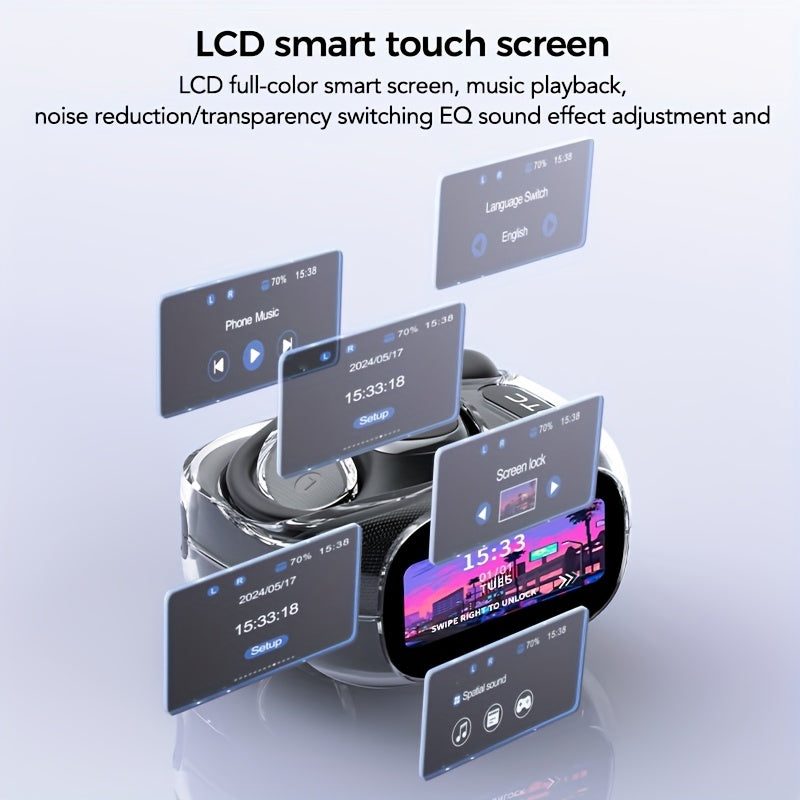 HTC NE11 AI Wireless Translation Headset with 134 Language Support, Instant Interpretation, Panoramic Bass, Noise Reduction, HD Touch Screen, 30-Hour Battery Life, Wireless, USB-C Charging, Lightweight & Ergonomic Design for