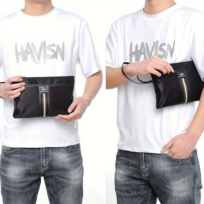 MARHSEIKE Men's Large Capacity Clutch Bag - Stylish Black Nylon Handbag with Zippered Compartment & Adjustable Strap, Trendy Business Phone Holder for Everyday Use, Secure Travel Pouch|Modern Masculine Clutch|Durable Zipper C