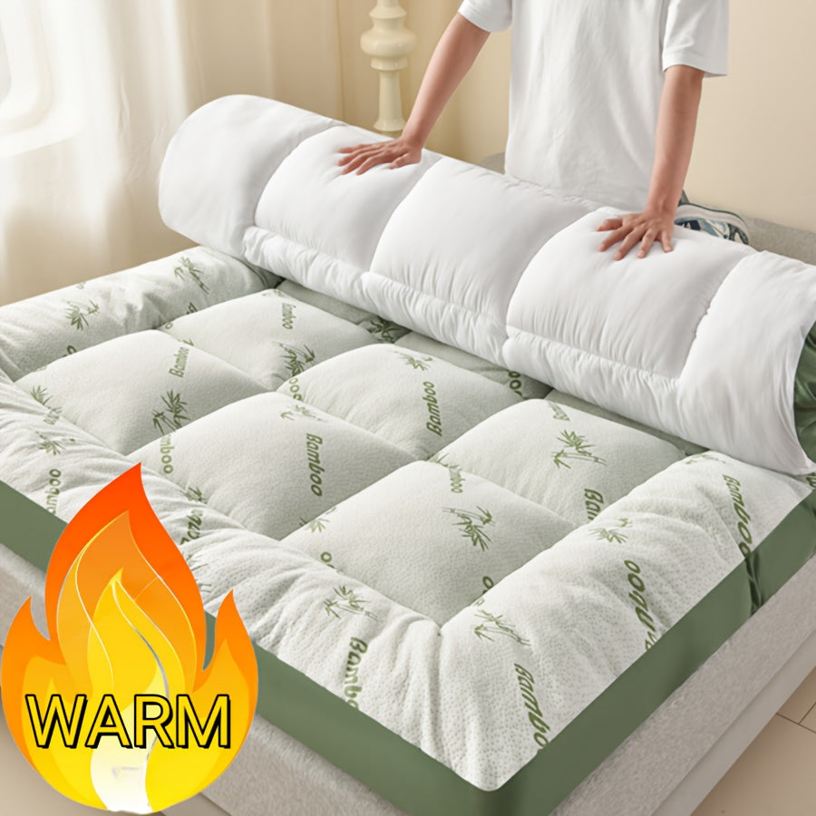 Ultra Soft King Size Mattress Topper - Bamboo Pillow Top Mattress Pad for Pressure Relief, Cooling & Breathable, Foldable Design, All-Size for Bedroom, Hotel, Dorm, Camping - Green Grey, Perfect Holiday Gift, Dorm Room Essent