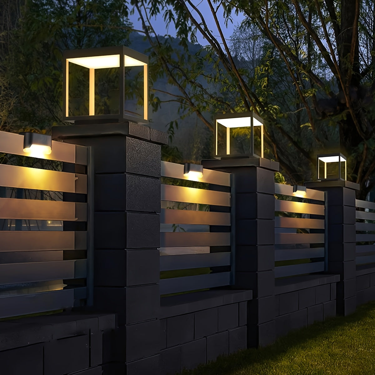 7pcs Solar Deck Lights by HOTU - Warm White LED for Outdoor Stairs, Fence, Garden, Balcony, Yard, Patio & Pathway Decor -, Commercial Emergency Luminaires, Battery-Powered, Plastic Shade, Solar Lights for Outside