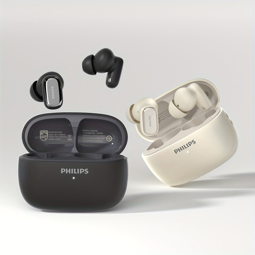 New Philips BT13.72 cm-Ear Earphones with Wireless Charging Case, 24Hour Playtime/Game Modes/Built-in Mic/Touch Control for Gaming, Running, Cycling TAT2569
