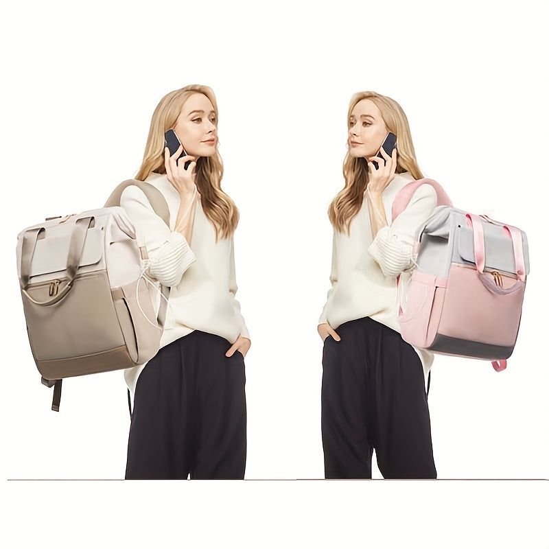 Stylish Women'S Convertible Laptop Backpack - Soft Shell Nylon, Multiple Compartments, Zipper Closure, Ideal for School, Travel & Leisure, Available in Gray, Pink, Blue, Red, Black, Backpack for School