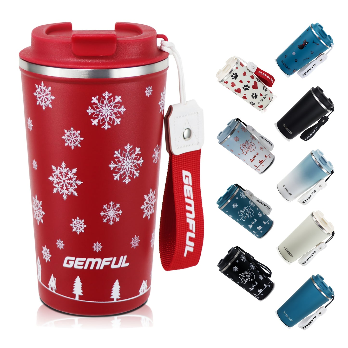 Glekglek 510ml Insulated Travel Mug with Paw Print & Heart Design - Double Wall, Spill Prevention, Dishwasher Safe, Portable Coffee Cup for Valentine'S Day, Thanksgiving, Christmas, Father'S Day, Teachers' Day, Festive Drinkw