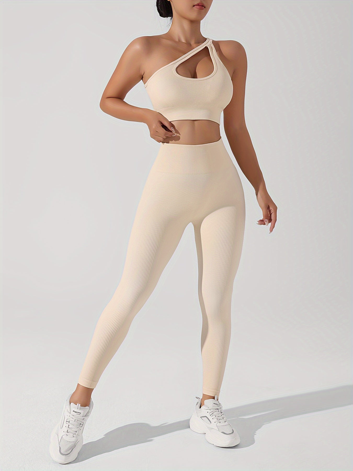 Women's 2pcs Yoga Set: Sexy One-Shoulder Sports Bra & High-Waist Butt Lifting Leggings - Stretchy, Non-See-Through Activewear