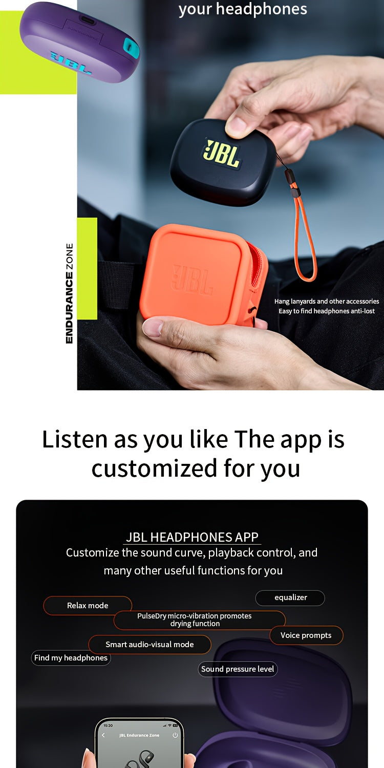 For JBL ZONE True Wireless Open-Ear Sports Headphones, Neckband Wireless Earbuds for Swimming, Cycling, Running, Long Battery Life, High-Quality Sound, Clear Call and Music Output, USB-C Charging, Rechargeable Battery, Black