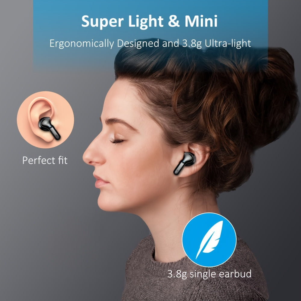 2025 New Wireless Earbuds with 40H Bass, ENC Noise Canceling, 5.3 Headset, 4 HD Microphones, USB-C LED Display, for Android & iOS, Open-Back Design, Condenser Microphones, Non-Waterproof, Ideal for Gaming, Skateboarding, Sno