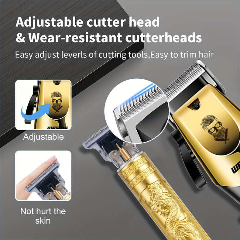 WEEME 4pcs Men'S Golden Electric Hairdresser Set, Household Beard Building Kit. Electric Hair Clipper + Electric Shaver + Electric Nose Hair Trimmer + Fine Trimmer. Used for Home, Car and Travel. Gifts for Fathers, Husbands,
