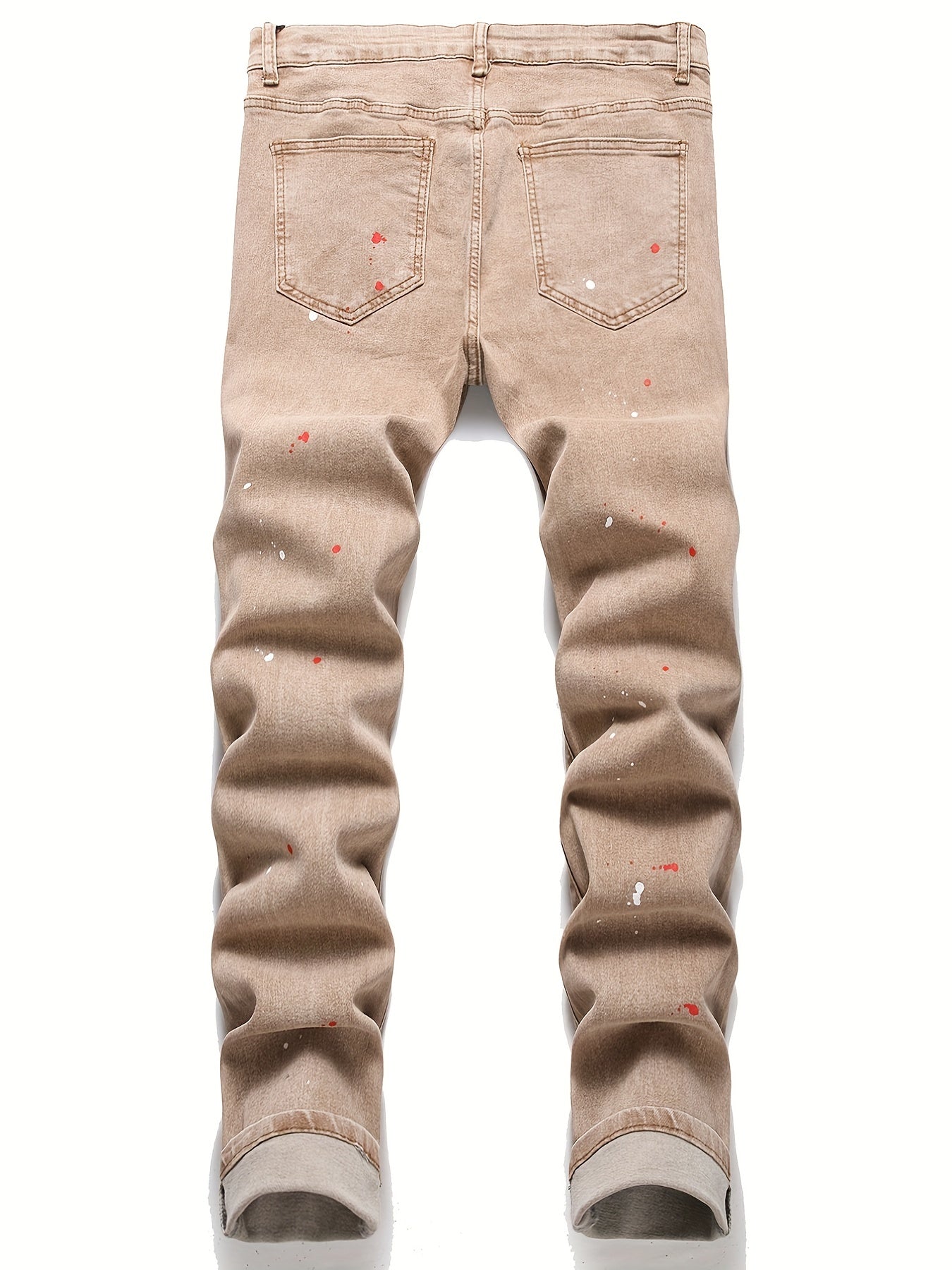 Patch Splatter Ripped Jeans, Men's Casual Street Style Distressed Slim Fit High Stretch Denim Pants For Spring Summer