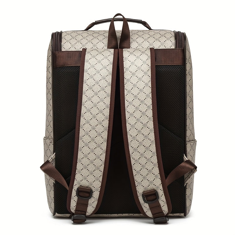 LUMG Men'S Casual Large Capacity Laptop Backpack - Brown & Beige Check Pattern, Durable, Multiple Compartments with Zipper Pockets, Ideal for Commuting, Travel, and Everyday Use, Everyday Backpack|Casual Style Backpack|Functi