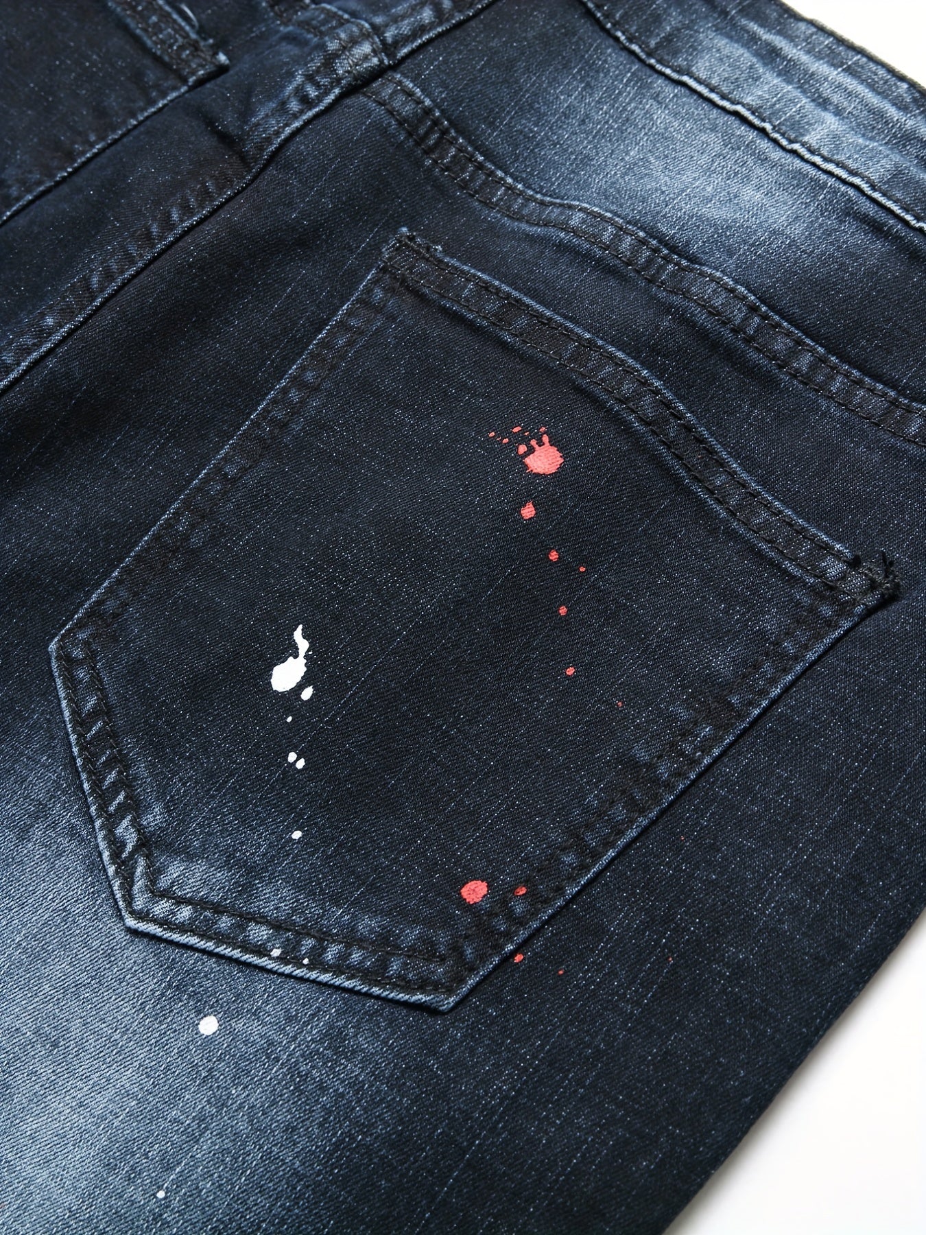 Patch Splatter Ripped Jeans, Men's Casual Street Style Distressed Slim Fit High Stretch Denim Pants For Spring Summer