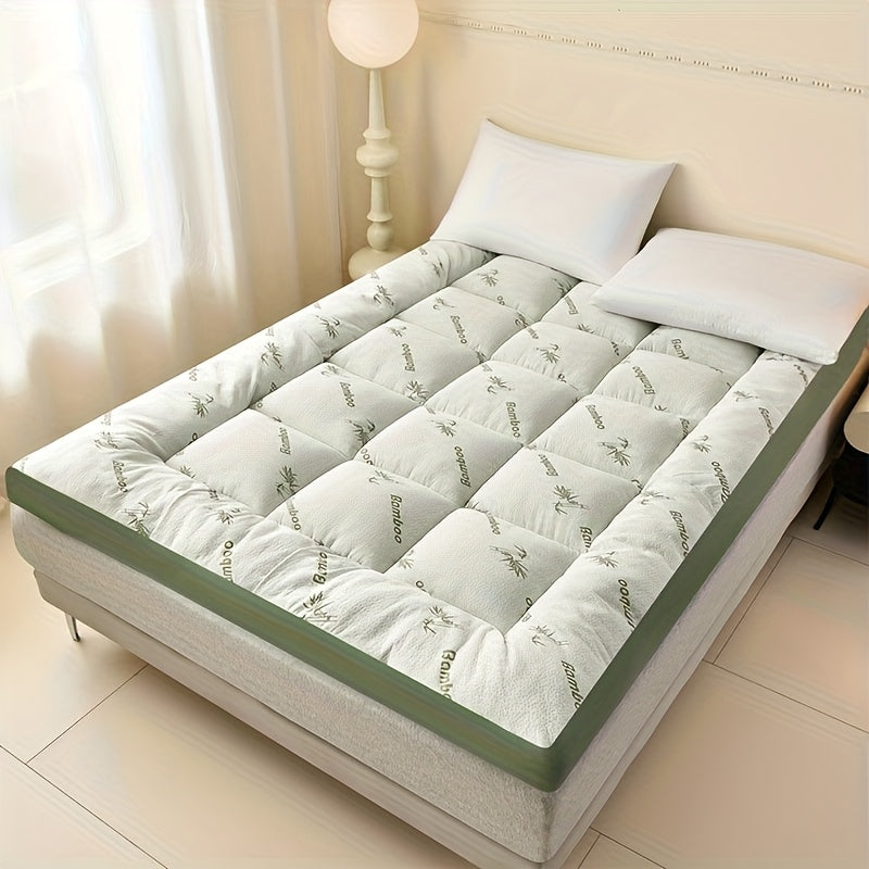 Ultra Soft King Size Mattress Topper - Bamboo Pillow Top Mattress Pad for Pressure Relief, Cooling & Breathable, Foldable Design, All-Size for Bedroom, Hotel, Dorm, Camping - Green Grey, Perfect Holiday Gift, Dorm Room Essent