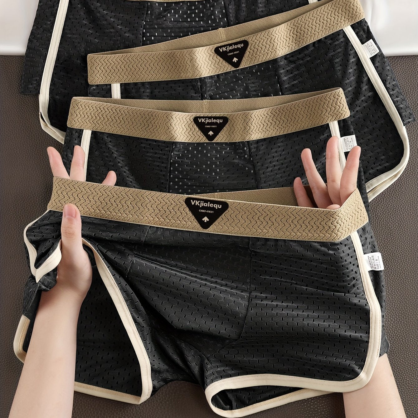 4pcs Men's Summer Ice Sliky Fiber Fabric Breathable Mesh Boxer Briefs - Soft, Comfortable & -Friendly Loose Fit Underwear