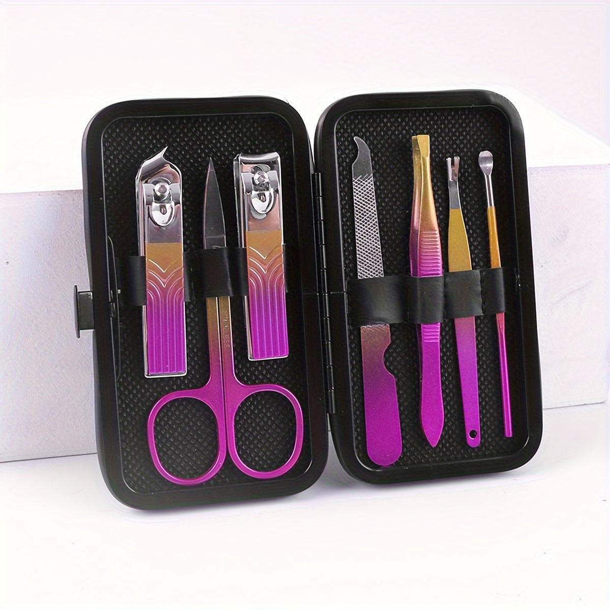 Manicure Set Nail Clipper Set Built-in Nail File Men's And Women's Personal Care Portable Travel Household 7-Piece Set Black Nail Scissors Grooming Tools Kit
