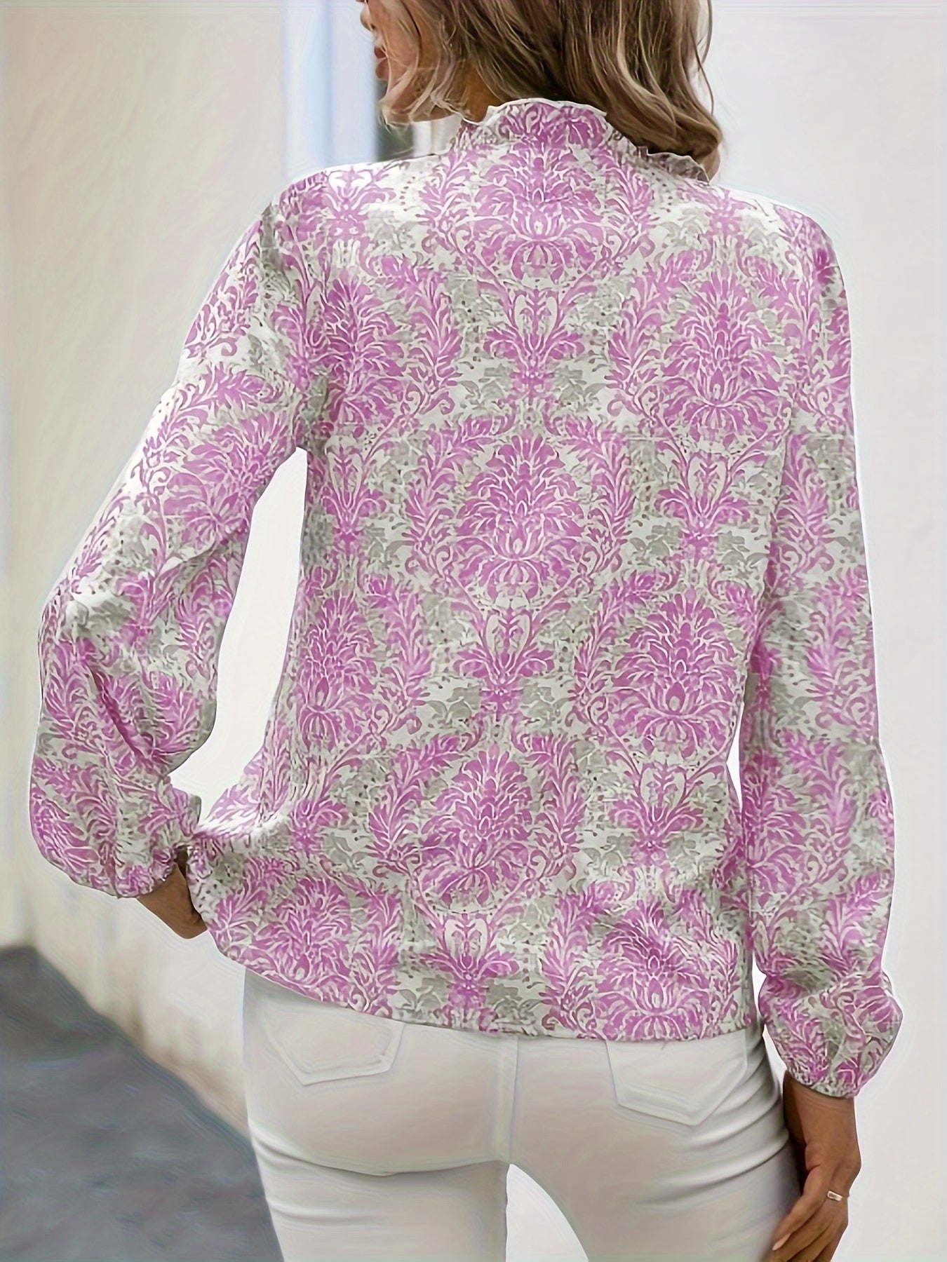 Allover Print Button Front Blouse, Casual Long Sleeve Blouse For Spring & Fall, Women's Clothing