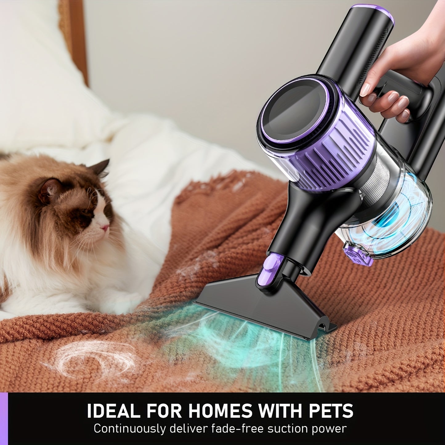 High Suction Home Cordless Vacuum Cleaner, 10-in-1 Multi-Purpose Cane Vacuum Cleaner, 45-Minute Range, 3 Suction Modes with Upgraded Green LED Lights And Tangle-Free Brush for Home, Hardwood Floors, Carpets And Pet Hair.