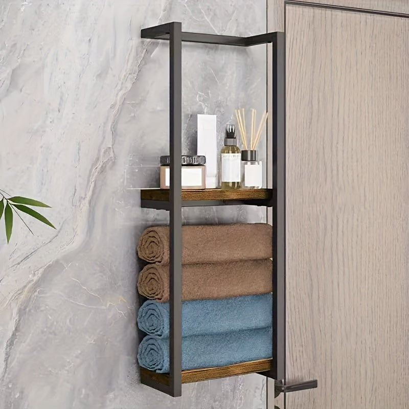 2-Tier Iron Wall Mounted Towel Rack, French Country Style Bathroom Storage Rack, No Electricity Required, Durable Iron Material