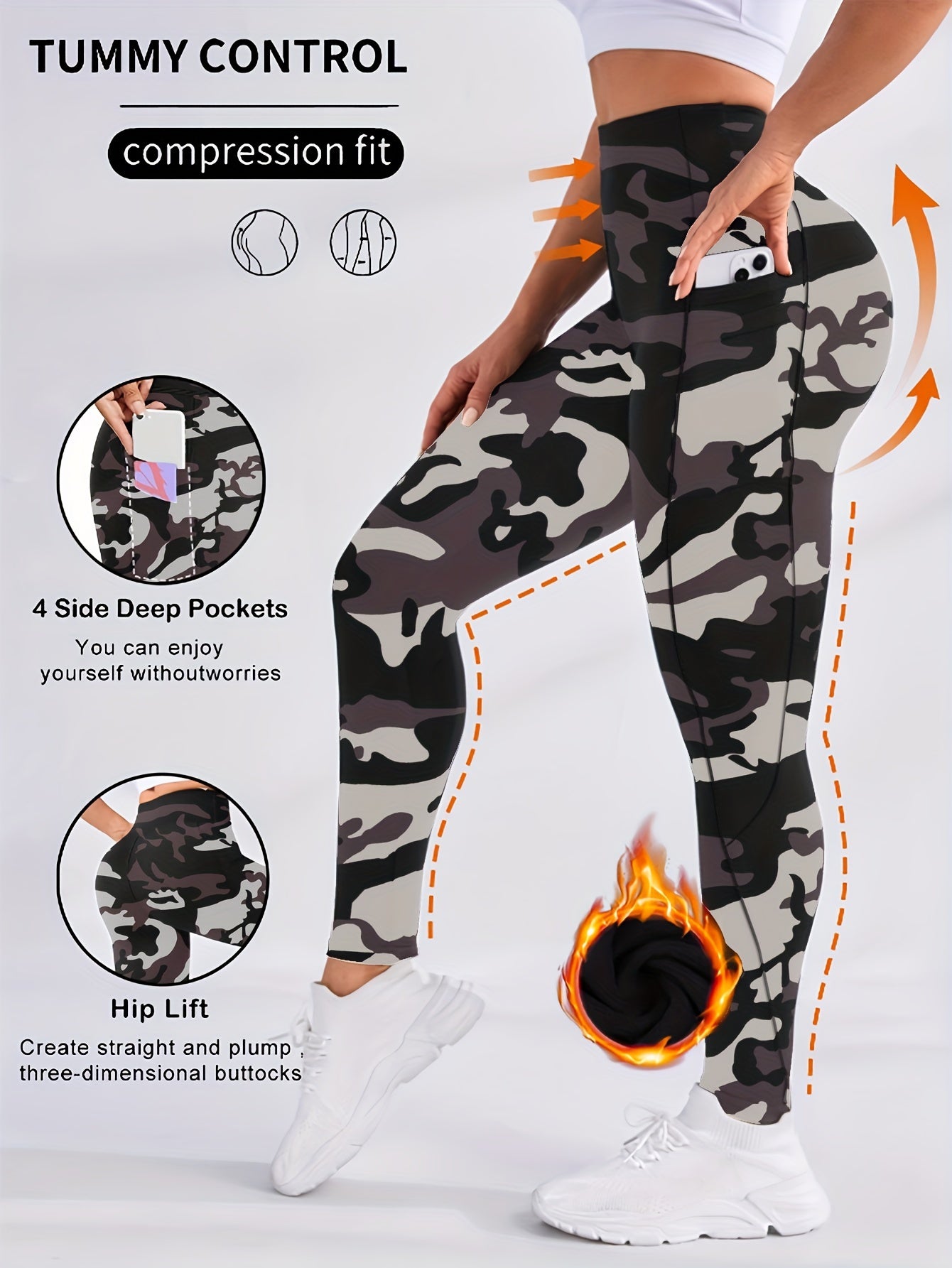 Women's Plus Size Fleece-Lined Yoga Pants with Side Pockets - Elegant, Stretchy & Warm for Fall/Winter, Elegant Special Project Style, Winter