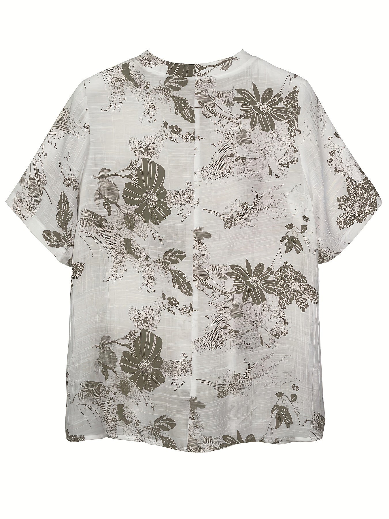 Women's Floral Print A-Line Blouse - Casual Short Sleeve, Round Neck with Front Button Detail, Lightweight Polyester Blend, Perfect for Spring/Summer