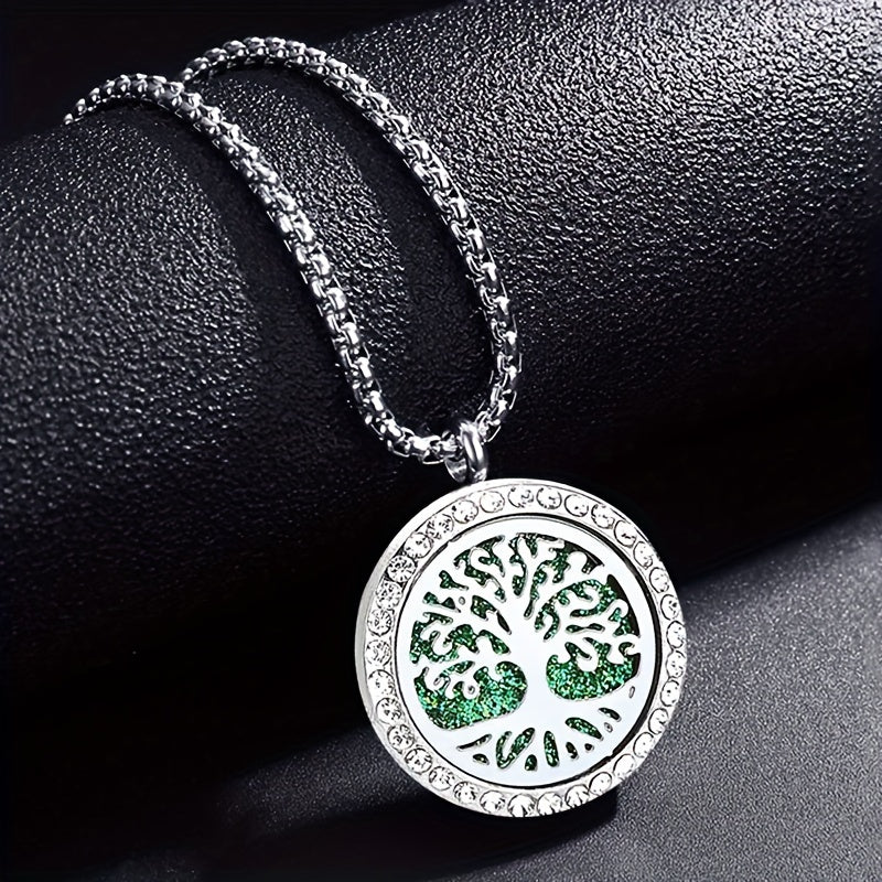 1pc Men's Tree Of Life Aromatherapy Necklace, Fragrance Perfume Essential Oil Diffuser Pendant Necklace