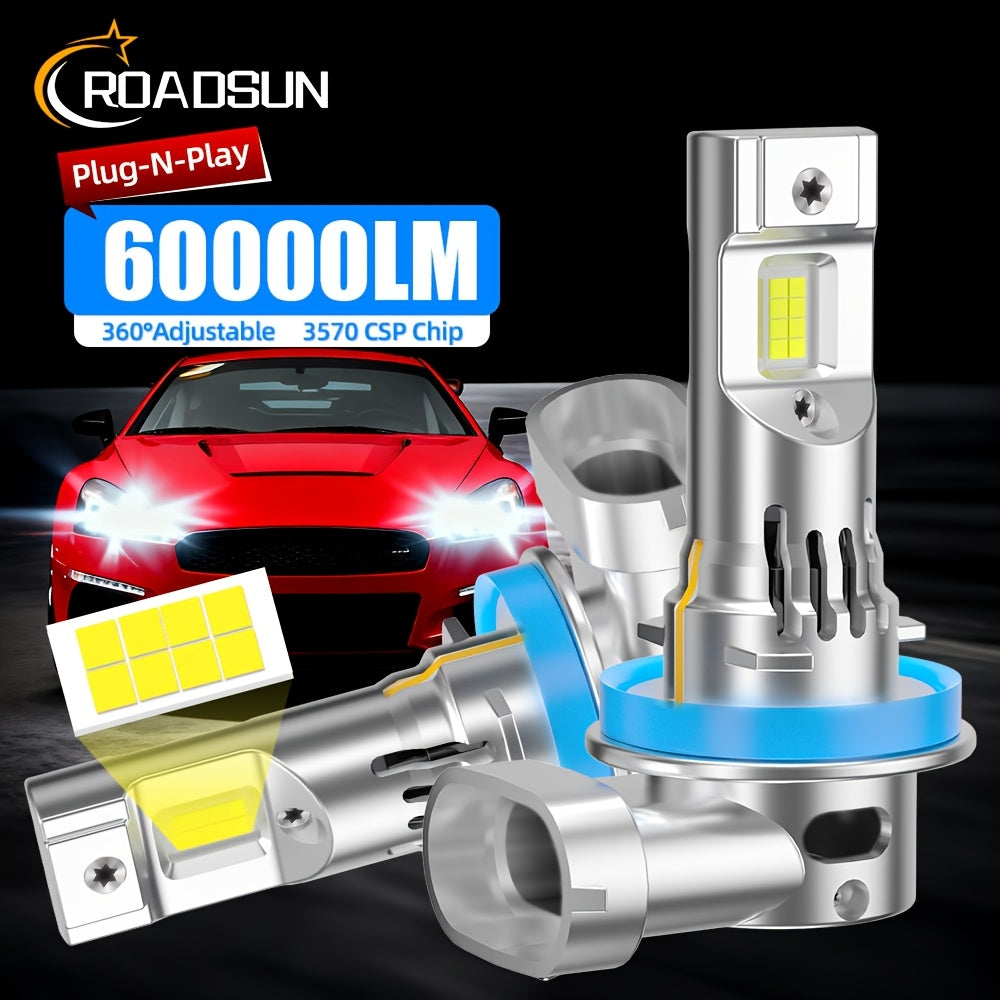 2pcs H7 H11 H1 9005/HB3 9006/HB4 H4 LED Car Headlight, High Low Beam Bulbs 200W/Pair 35000LM/Pair Cold-White 6500K, Decoding Error Free Plug-N-Play Aluminum Body Made, Error Free Installation, Modern Headlights, Heatresistan