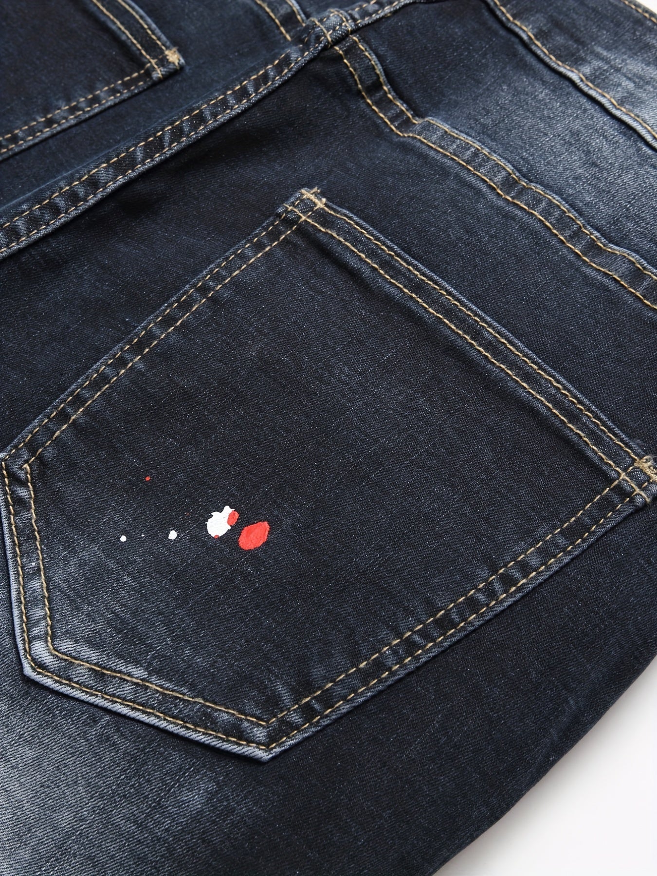 Patch Splatter Ripped Jeans, Men's Casual Street Style Distressed Slim Fit High Stretch Denim Pants For Spring Summer