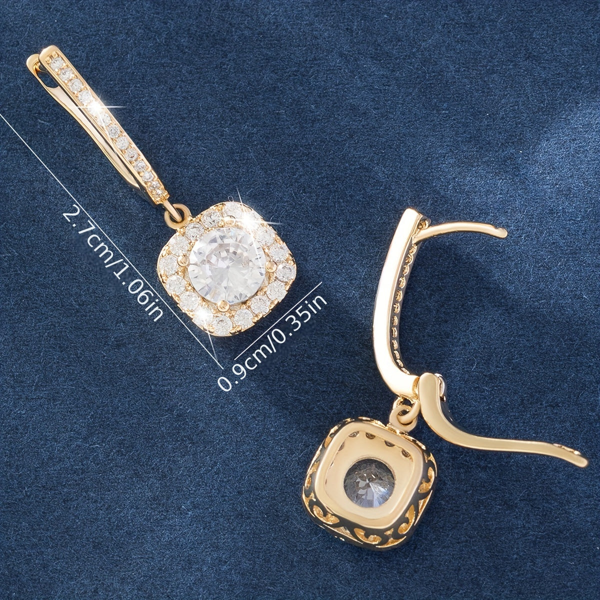 Square Shiny Zircon Decor Luxury Dangle Earrings Copper 14K Gold Plated Jewelry Exquisite Female Gift