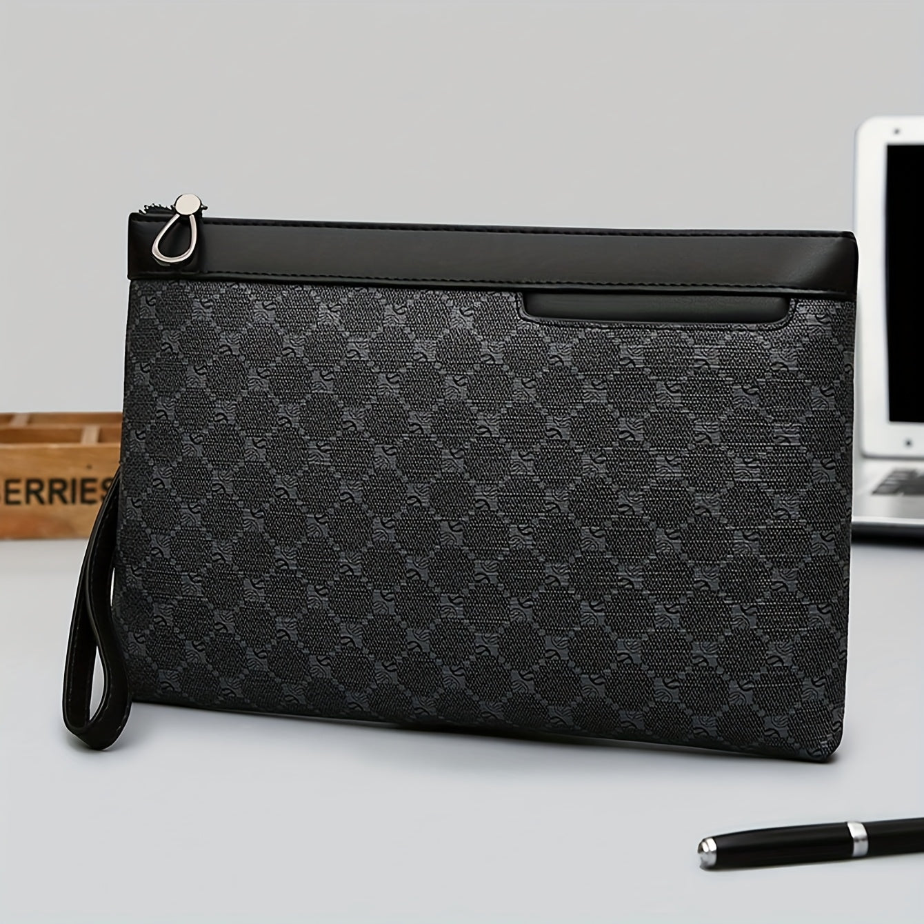 Stylish Men's wristlet, handbag, envelope bag, made of PU material that is scratch-resistant and durable, suitable for outings, parties, work commuting, multiple pockets, exquisite floral pattern, simple casual trendy Men's w