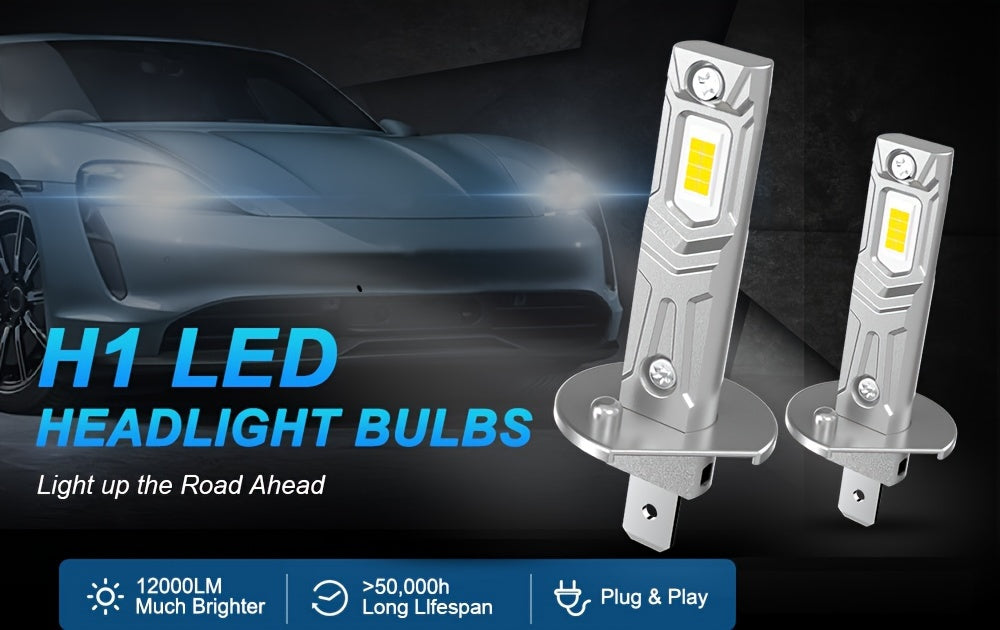 LupuAuto 4pcs H7 H1 LED Car Headlight Combo Kit, 6000K Cool White 300% Bright Led H7 H1 Low/High Beam Light, 1:1 Mini Size Plug And Play