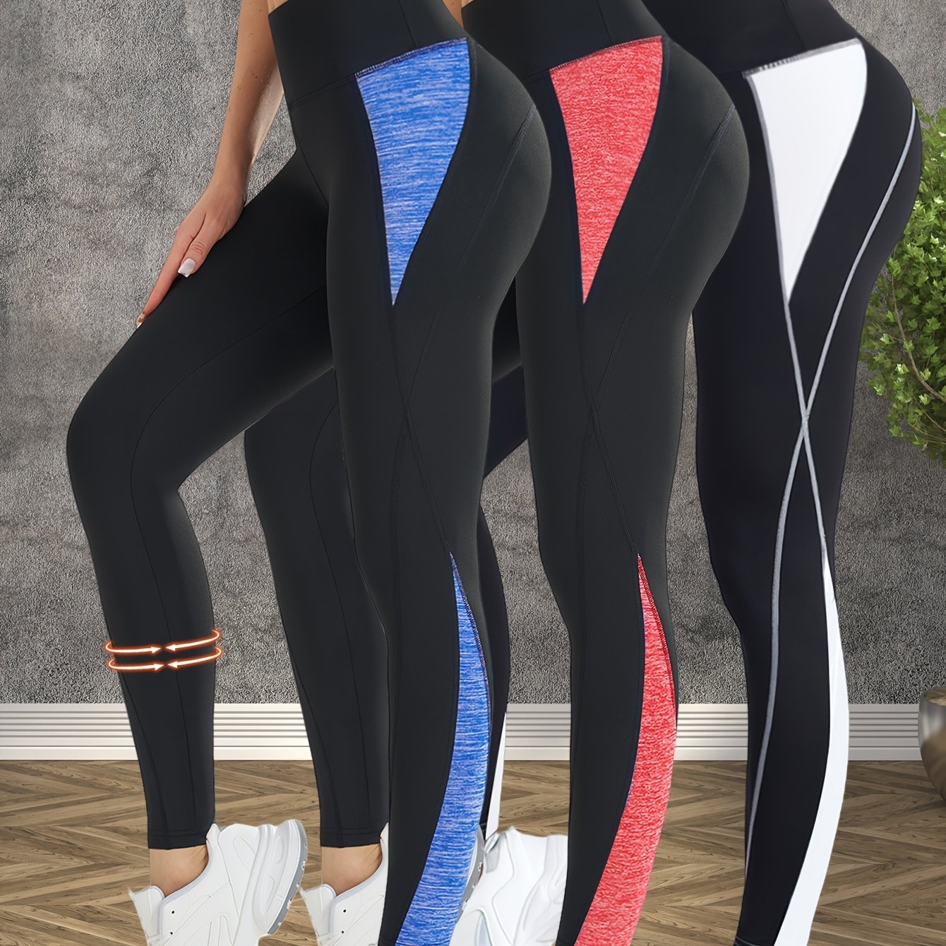3-Pack Women's High-Waisted Yoga Pants - Tummy Control Butt-Lifting Workout Leggings, Breathable Stretchy Fitness Pants with Color-Block Design for Gym Running Training, Spring Summer Fall Essentials, Seasonal Activewear, Con