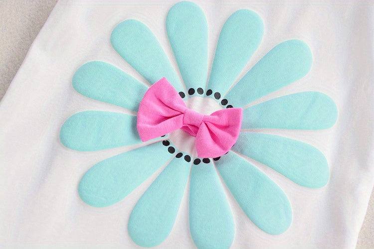 Girl's Summer Cotton Two-piece Set, Baby Girl Sunflower Print Short Sleeve Ruffled Top & Shorts Outdoor Wear Outdoor Clothing