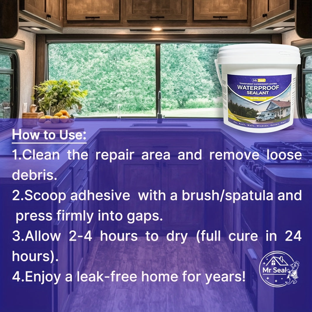 2kg RV Transparent Waterproof Sealant - Covers Up to 160 SqFt @ 1/12" Tickness, Ideal for RV Roof, Windows, Gutters & More, Durable & Flexible Sealant for Home Improvement, Roof Sealant, Versatile Sealant, High Quality Sealan