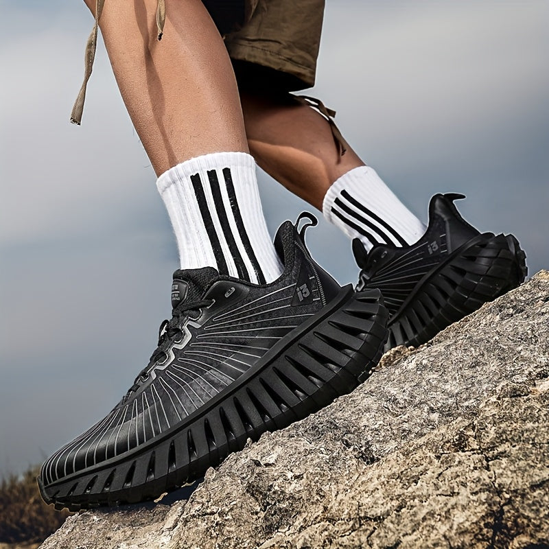 Men's Breathable Mesh Running Shoes - Lightweight, Non-Slip, Durable Hiking & Fitness Shoes with Air Strap for Indoor/Outdoor Use, Gray and Green Design, Casual Sports Shoes | Modern Sneakers | Breathable Mesh Upper