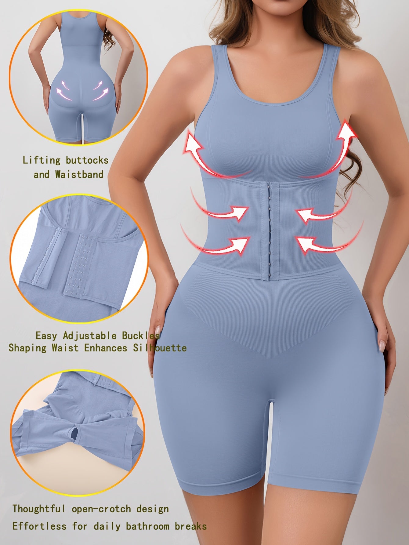 Women'S High Support Bodysuit - Seamless Double-Layer Pressed Lift & Tummy Control, Adjustable Waist with Front Closure, Non-Padded Design for Postpartum, Weight, Postpartum Shapewear, Postpartum Wear, Seamless Construction