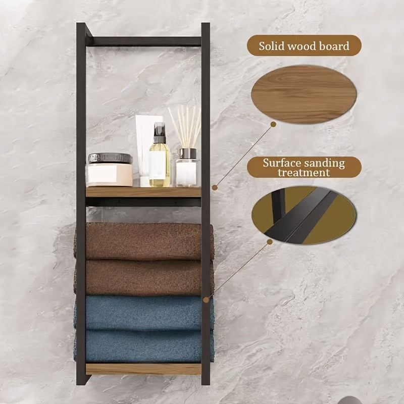 2-Tier Iron Wall Mounted Towel Rack, French Country Style Bathroom Storage Rack, No Electricity Required, Durable Iron Material