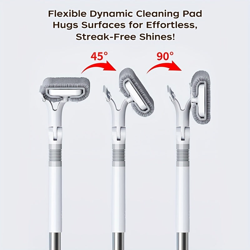 134.37cm Lengthen Microfiber Cleaning Tool, 360° Spin Flat Dust Tools, Dual-Use Dry and Wet, Stainless Steel Handle, Plastic Head, Efficient Glass Cleaner, Window Cleaning Tools, for Bathroom Doors, Windows, Floor and Car Us