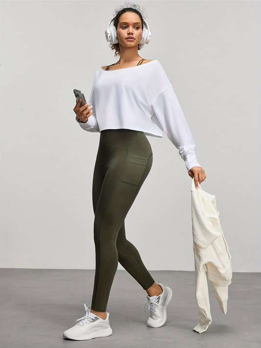 Women's High-Waisted Yoga Leggings with Side Pocket - Full-Length 7/8 Tummy Control Workout Pants, Mauve (Purple-Brown) Solid Color, Breathable Gym Pants for Pilates, & All-Season Wear, Non-Sheer Fitness Bottoms