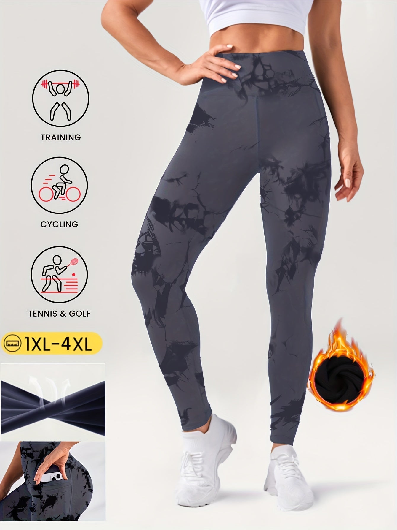 Women's Plus Size Fleece-Lined Yoga Pants with Side Pockets - Elegant, Stretchy & Warm for Fall/Winter, Elegant Special Project Style, Winter