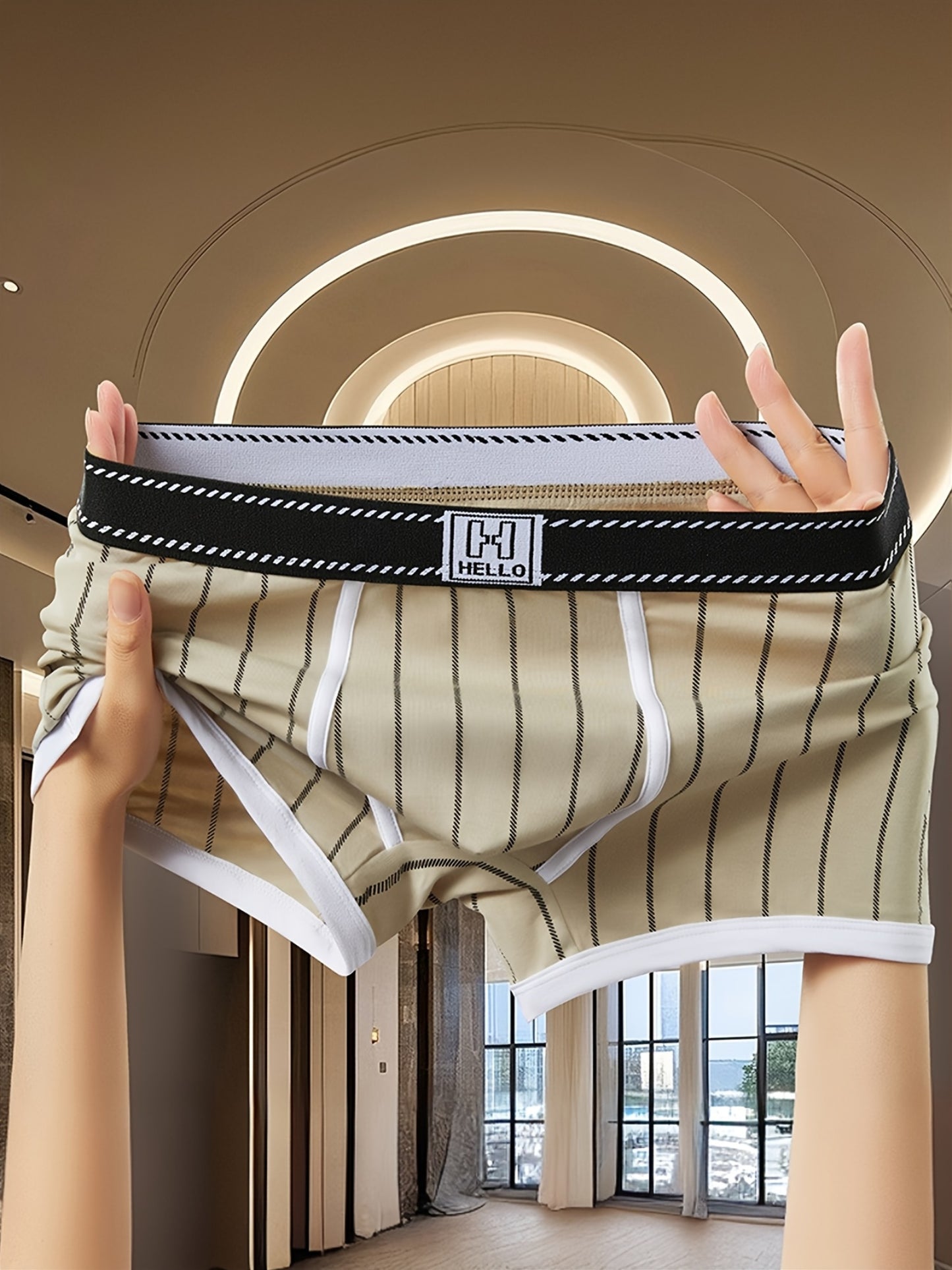 Conjunto de 3 Cuecas Boxer para Homem - Macias, Respiráveis e Elásticas, Riscas em Preto, Branco e Verde - Roupa Interior Casual Confortável para Adolescentes e Adultos | Cuecas Boxer Modernas | Elasticidade Média