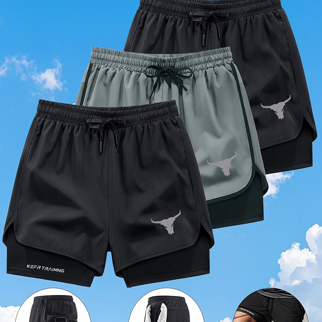 Zhiyu OBM 3pcs Men's Fitness Running Shorts, Elastic Waistband, Soft Lining, Towel Included, Perfect as a Gift