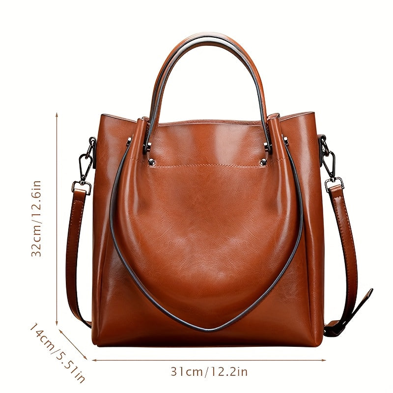 Women'S Genuine Leather Tote & Crossbody - Elegant Minimalist Hand with Golden-Tone Hardware, Zipper Closure, Golden-Tone Hardware &, Sturdy Base For Everyday & Formal Use, Versatile Accessory, Sleek Design, Durable Construct