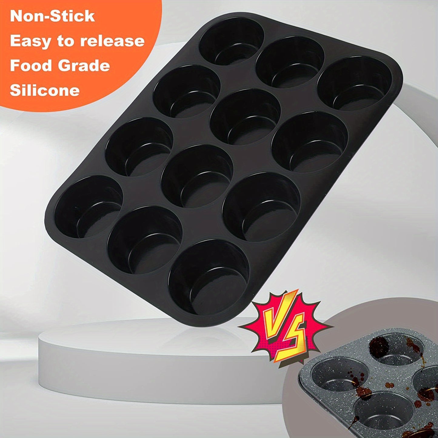 1pc, 12 Cups Silicone Muffin Pan (32.51cmx24.38cm), Nonstick BPA Free Cupcake Pan, Regular Size Silicone Mold, Baking Tools, Kitchen Gadgets, Kitchen Accessories