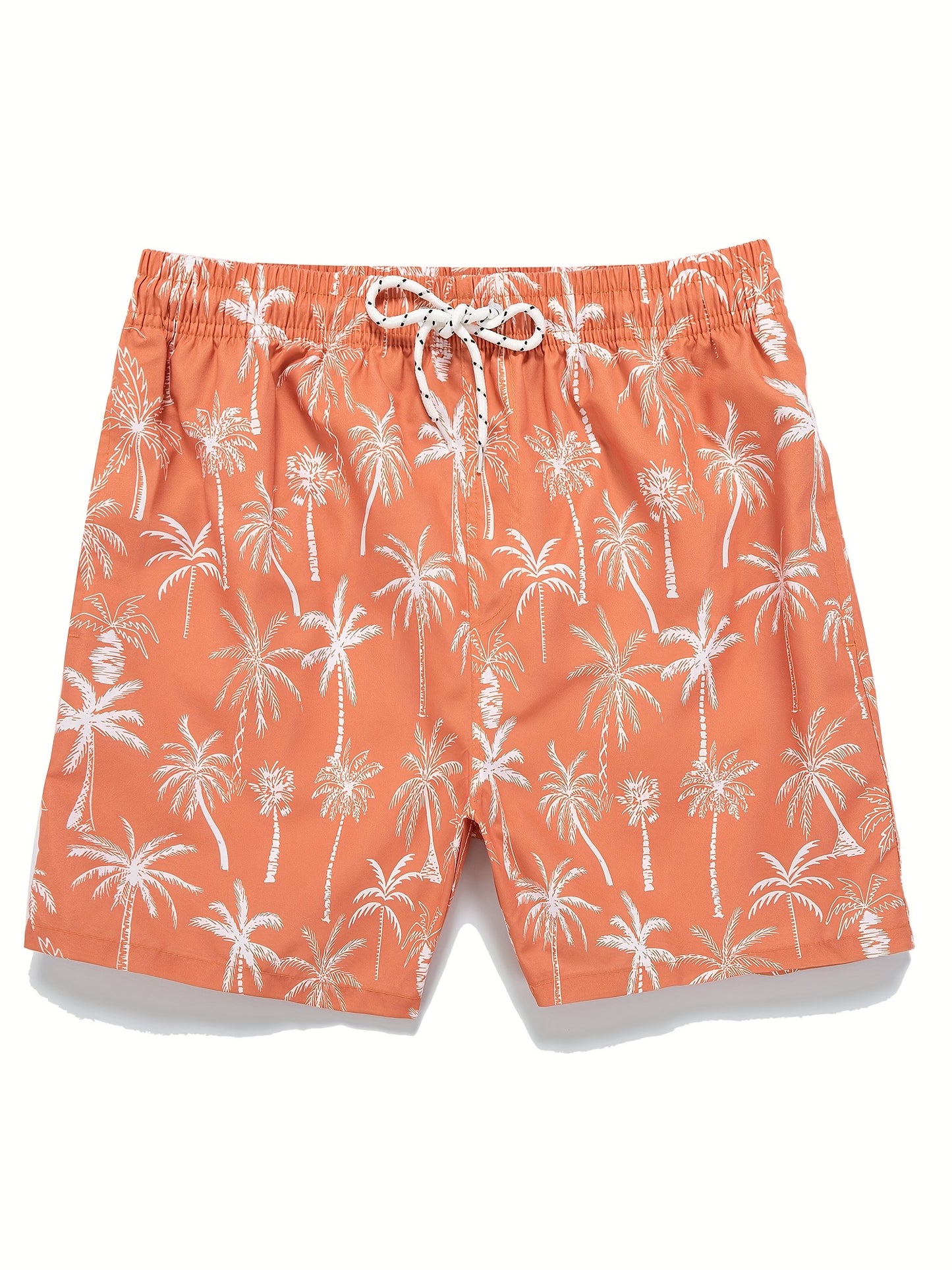Men's Quick Dry Hawaiian Board Shorts With Pockets, Casual Coconut Tree Graphic Drawstring Swim Trunks For Summer Vacation Beach Pool Outdoor