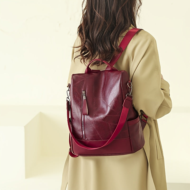 Women's Backpack - Large Capacity, & Travel Bag with Golden-Tone Hardware, Adjustable Shoulder Straps & Front Zipper Pocket - Coffee Brown/Beige/Red/Black Handbag for College, Business, Daily Use (Stylish Durable PU, Bags For