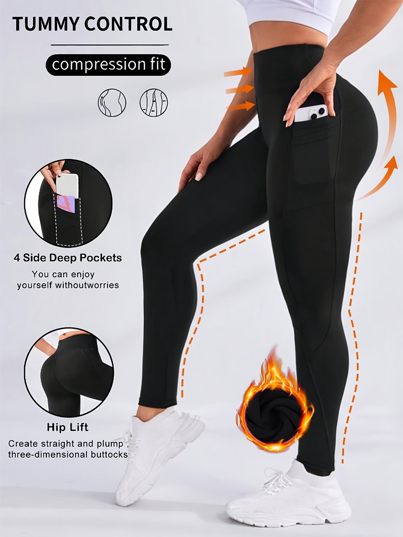 Women's Plus Size Fleece-Lined Yoga Pants with Side Pockets - Elegant, Stretchy & Warm for Fall/Winter, Elegant Special Project Style, Winter